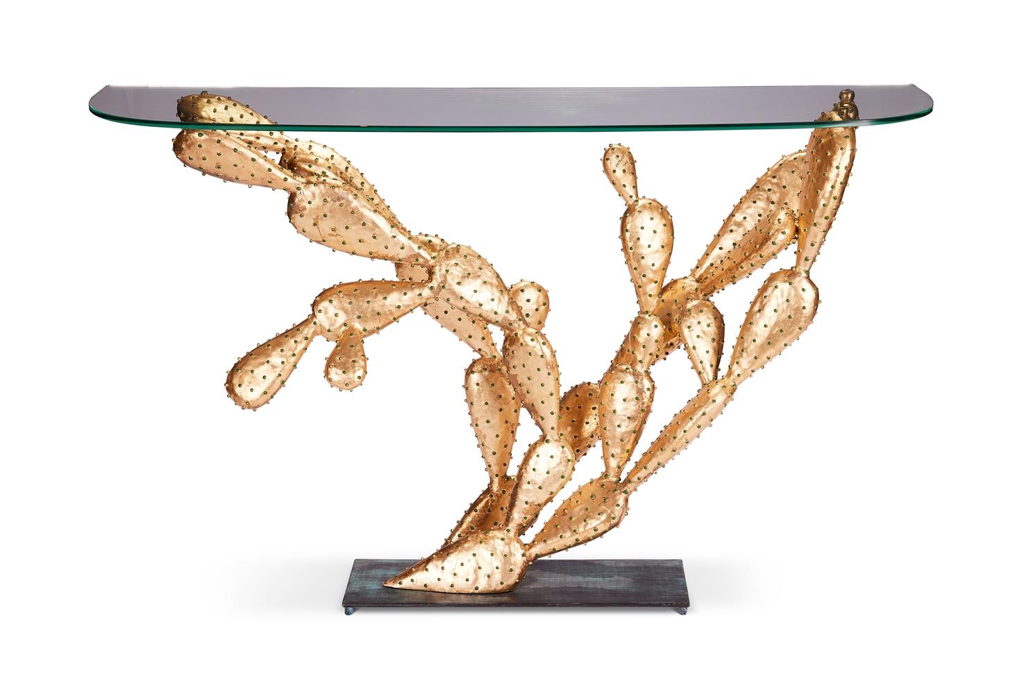 λ ALAIN CHERVET (BORN 1944), A GILT BRASS 'CACTUS' CONSOLE TABLE, 1996