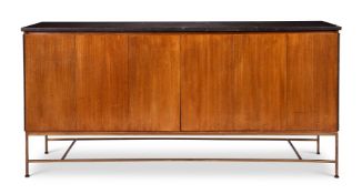 A HARDWOOD AND BRASS SIDE CABINET DESIGNED BY PAUL McCOBB (1917-1969)
