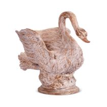 A LARGE CARVED LIMEWOOD SWAN, 20TH CENTURY