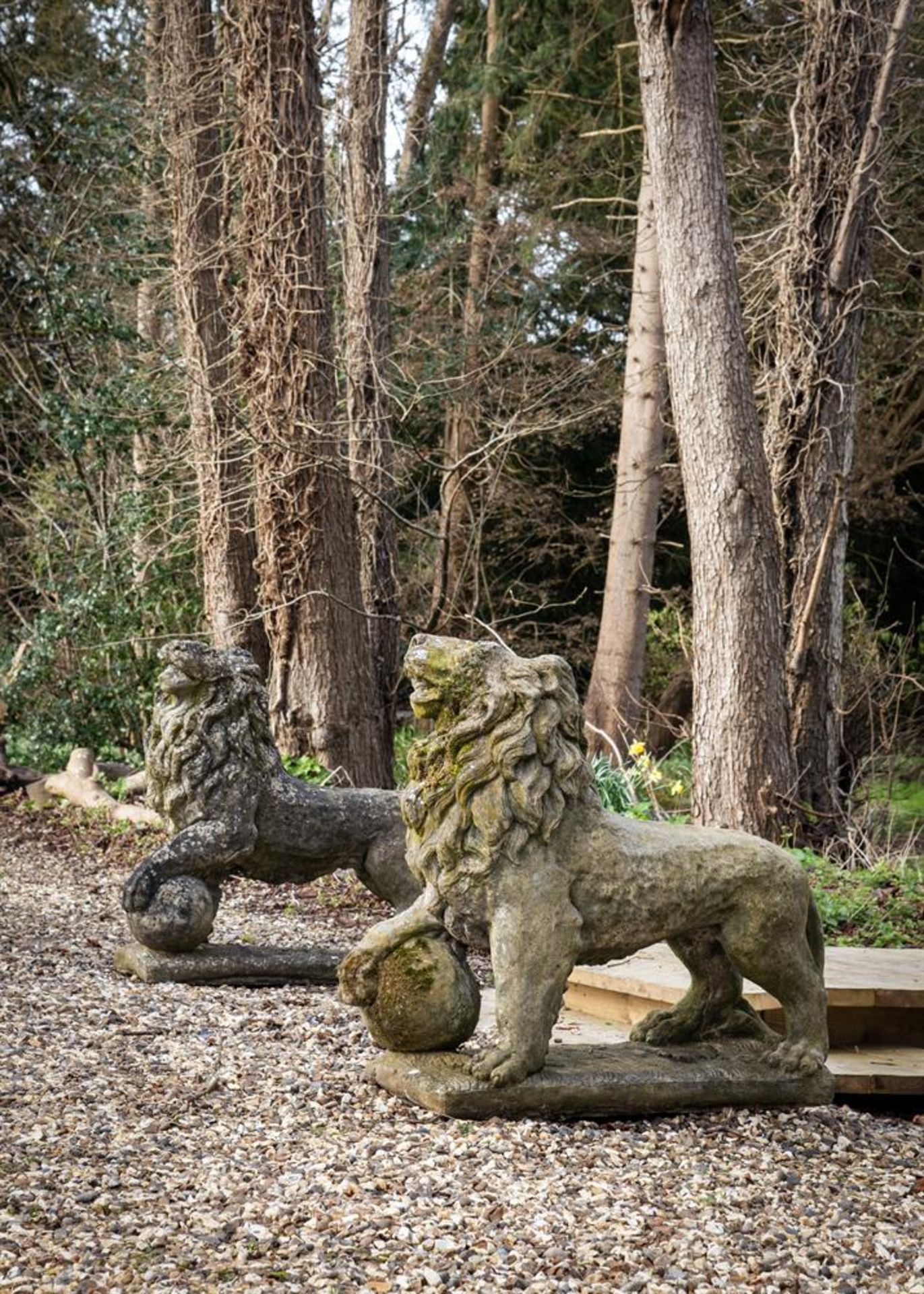 AFTER THE ANTIQUE A PAIR OF COMPOSITION STONE MEDICI LIONS, 20TH CENTURY - Image 2 of 2