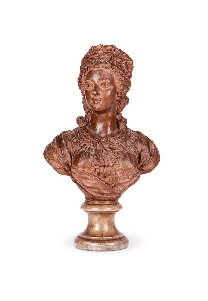 A FRENCH TERRACOTTA BUST OF A YOUNG WOMAN, 18TH CENTURY