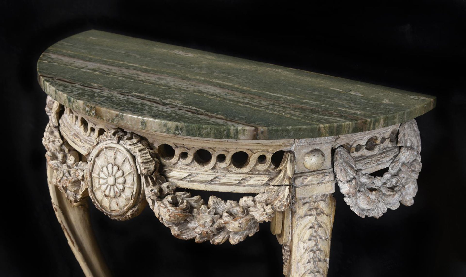 A PAIR OF CARVED AND CREAM PAINTED CONSOLE TABLESIN GEORGE III STYLE, LATE 19TH OR 20TH CENTURY - Image 3 of 3