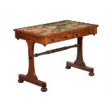 A GEORGE IV MAHOGANY AND INLAID CENTRE WRITING TABLE, CIRCA 1830
