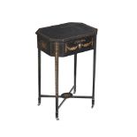 A REGENCY EBONISED AND PENWORK DECORATED OCCASIONAL TABLE, CIRCA 1815