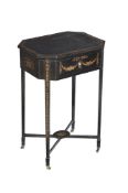 A REGENCY EBONISED AND PENWORK DECORATED OCCASIONAL TABLE, CIRCA 1815