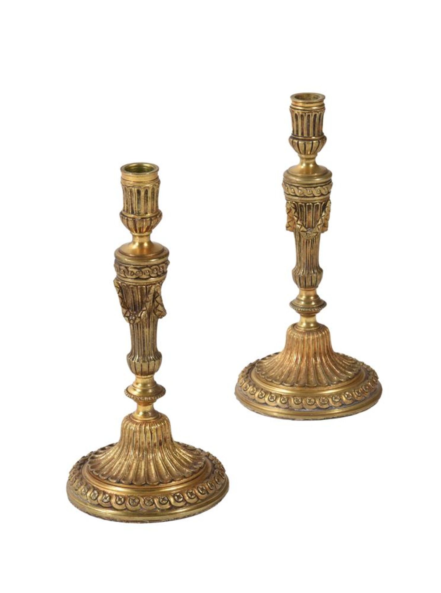 A PAIR OF GILT METAL CANDLESTICK LAMPS