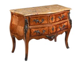 Y A FRENCH KINGWOOD, TULIPWOOD AND GILT METAL MOUNTED COMMODE