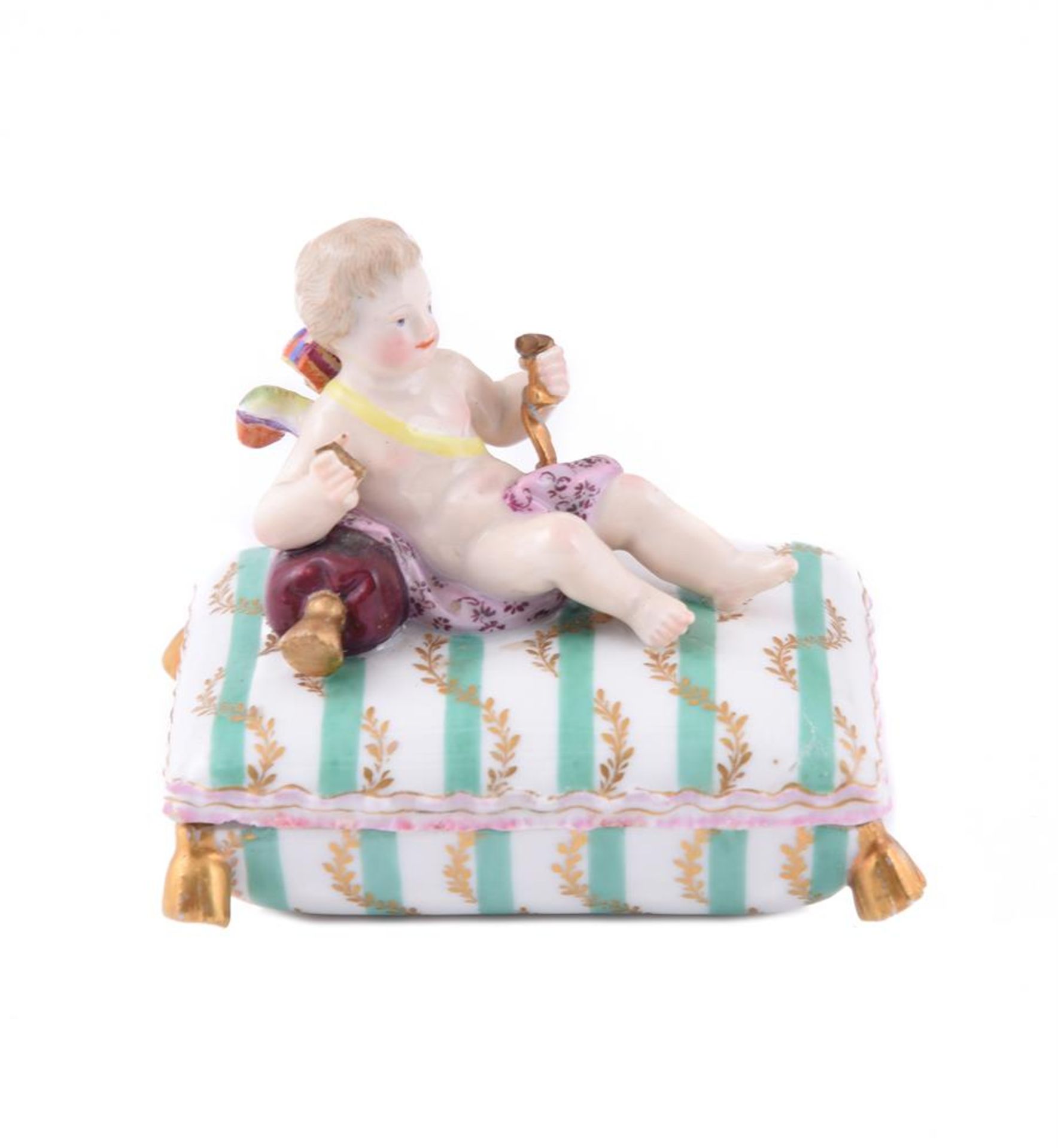 A MEISSEN CHERUB BOX AND COVER, LATE 19TH CENTURY