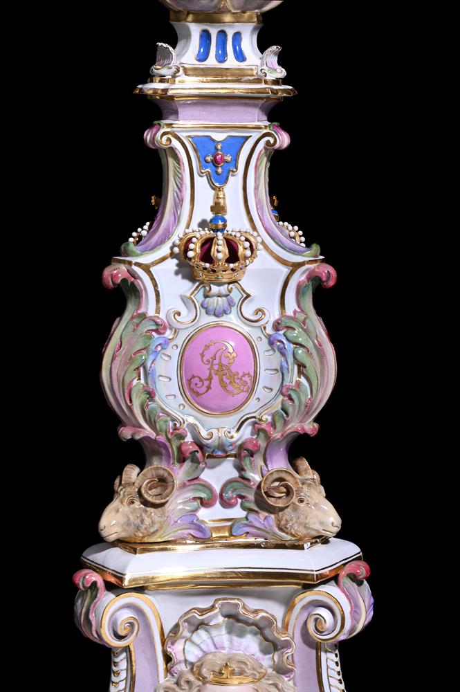 A LARGE PAIR OF MEISSEN PORCELAIN FLOOR STANDING CANDELABRA, LATE 19TH CENTURY - Image 5 of 8