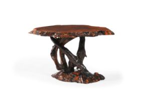A YEW WOOD, BURR AND ROOT WOOD TABLE, 20TH CENTURY