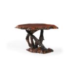 A YEW WOOD, BURR AND ROOT WOOD TABLE, 20TH CENTURY