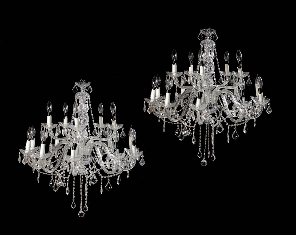 A PAIR OF CUT AND MOULDED GLASS SIXTEEN LIGHT CHANDELIERS, LATE 20TH CENTURY - Image 2 of 4