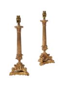 A PAIR OF GILT BRONZE CANDLESTICK LAMPS