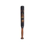 A VICTORIAN BLACK AND POLYCHROME DECORATED TRUNCHEON