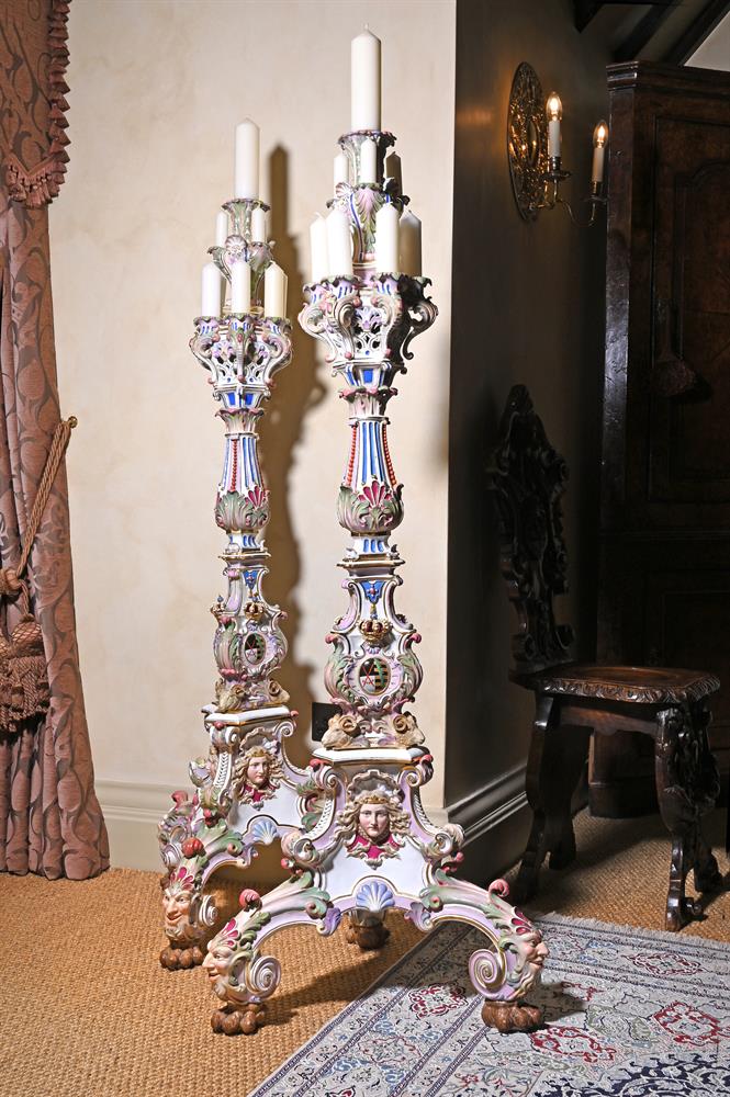 A LARGE PAIR OF MEISSEN PORCELAIN FLOOR STANDING CANDELABRA, LATE 19TH CENTURY - Image 7 of 8