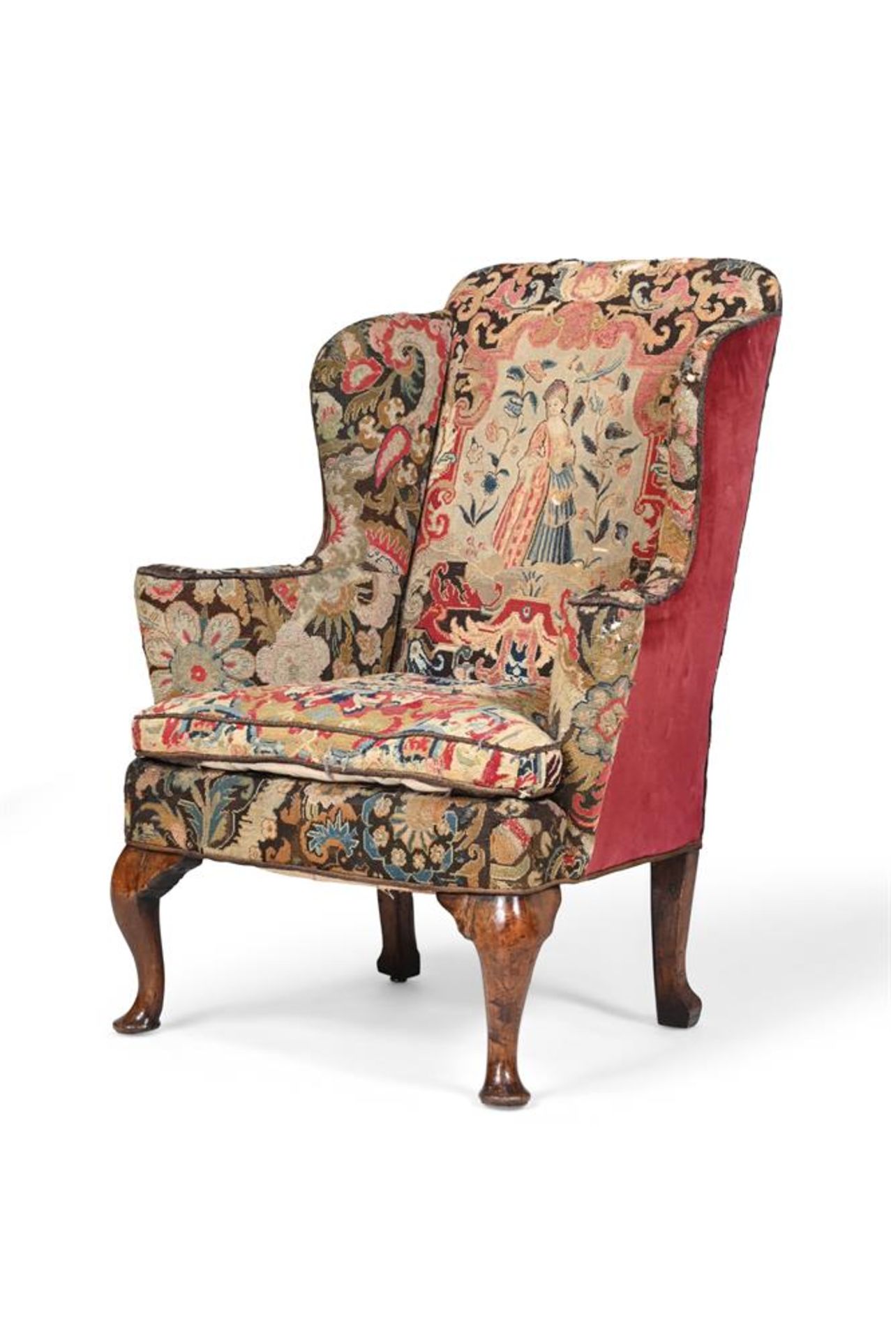 A WALNUT AND NEEDLEWORK UPHOLSTERED WING ARMCHAIR - Bild 2 aus 4