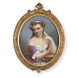 FRENCH SCHOOL (19TH CENTURY), YOUNG WOMAN IN A PURPLE DRESS