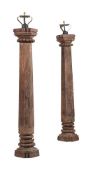 A PAIR OF INDIAN CARVED HARDWOOD COLUMN LAMPS