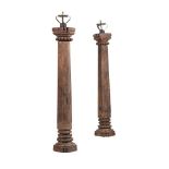 A PAIR OF INDIAN CARVED HARDWOOD COLUMN LAMPS