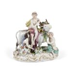 A GERMAN PORCELAIN MODEL OF EUROPA AND THE BULL AFTER THE MEISSEN ORIGINAL, CIRCA 1900 OR LATER