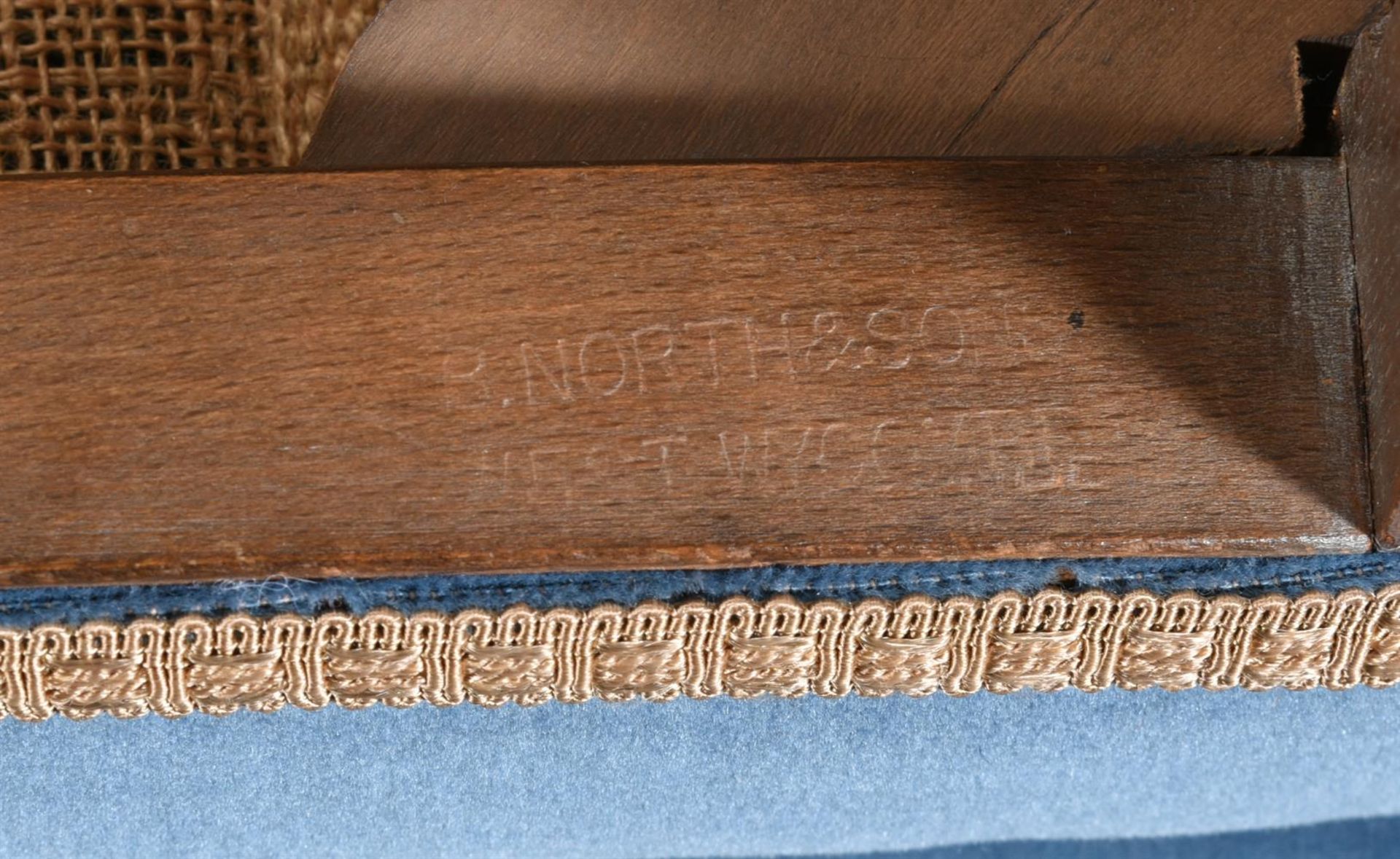 A GEORGE VI CORONATION LIMED OAK AND UPHOLSTERED CHAIRBY B. NORTH & SONS, WEST WYCOMBE, CIRCA 1937 - Image 4 of 5