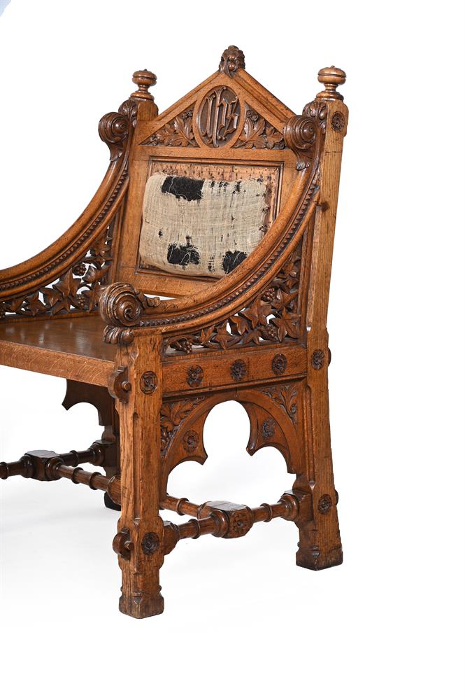 A PAIR OF VICTORIAN GOTHIC REVIVAL CARVED OAK THRONE CHAIRS, IN ECCLESIASTICAL TASTE - Image 3 of 3