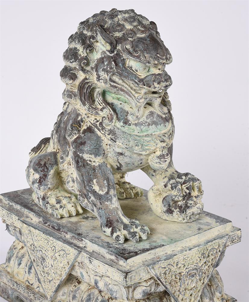 A PAIR OF CHINESE ARCHAISTIC BRONZE GUARDIAN LIONS, 20TH CENTURY - Image 2 of 2