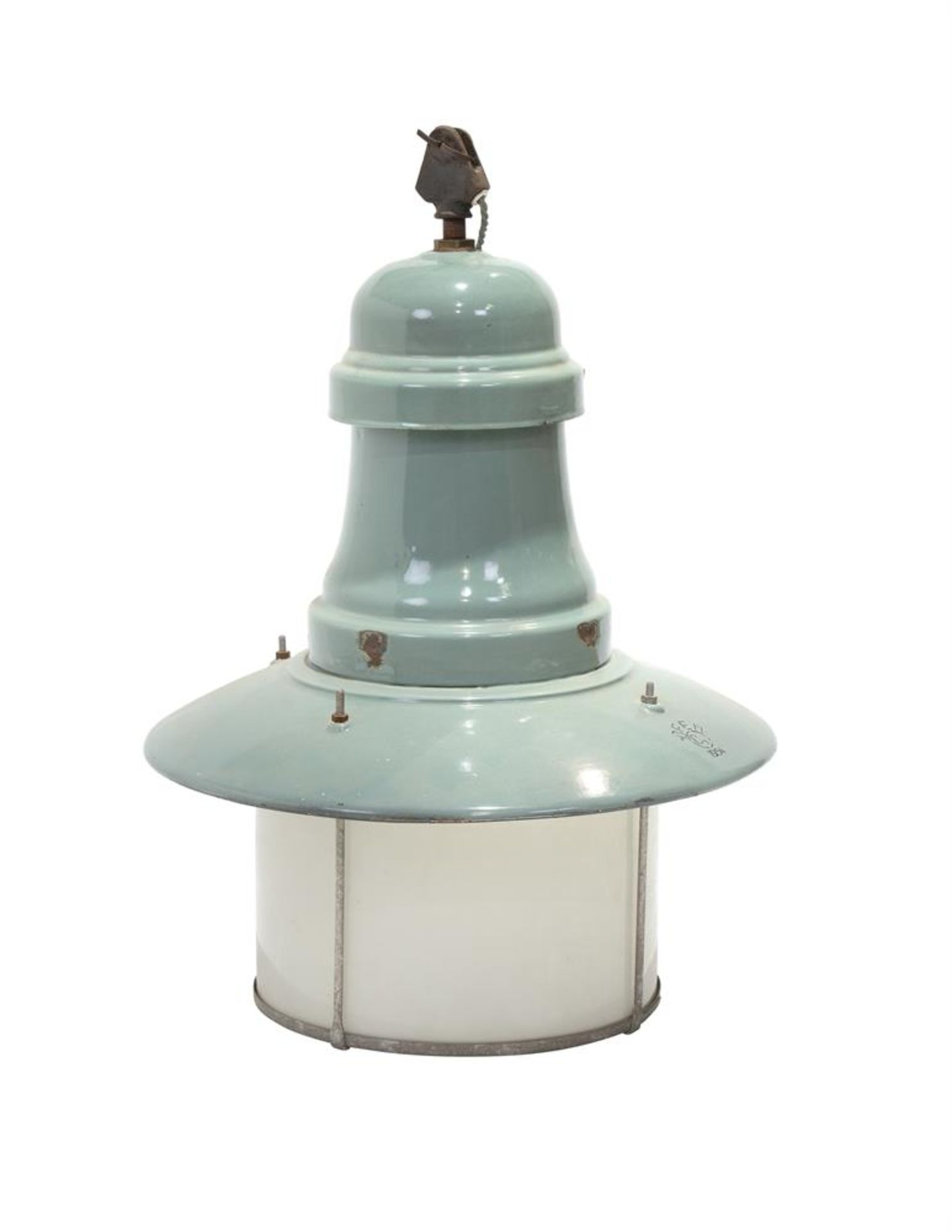 A SET OF SIX INDUSTRIAL ENAMEL PENDANT LIGHTS, HUNGARY, DATED 1954 AND STAMPED BFEM, B1 - Bild 2 aus 5