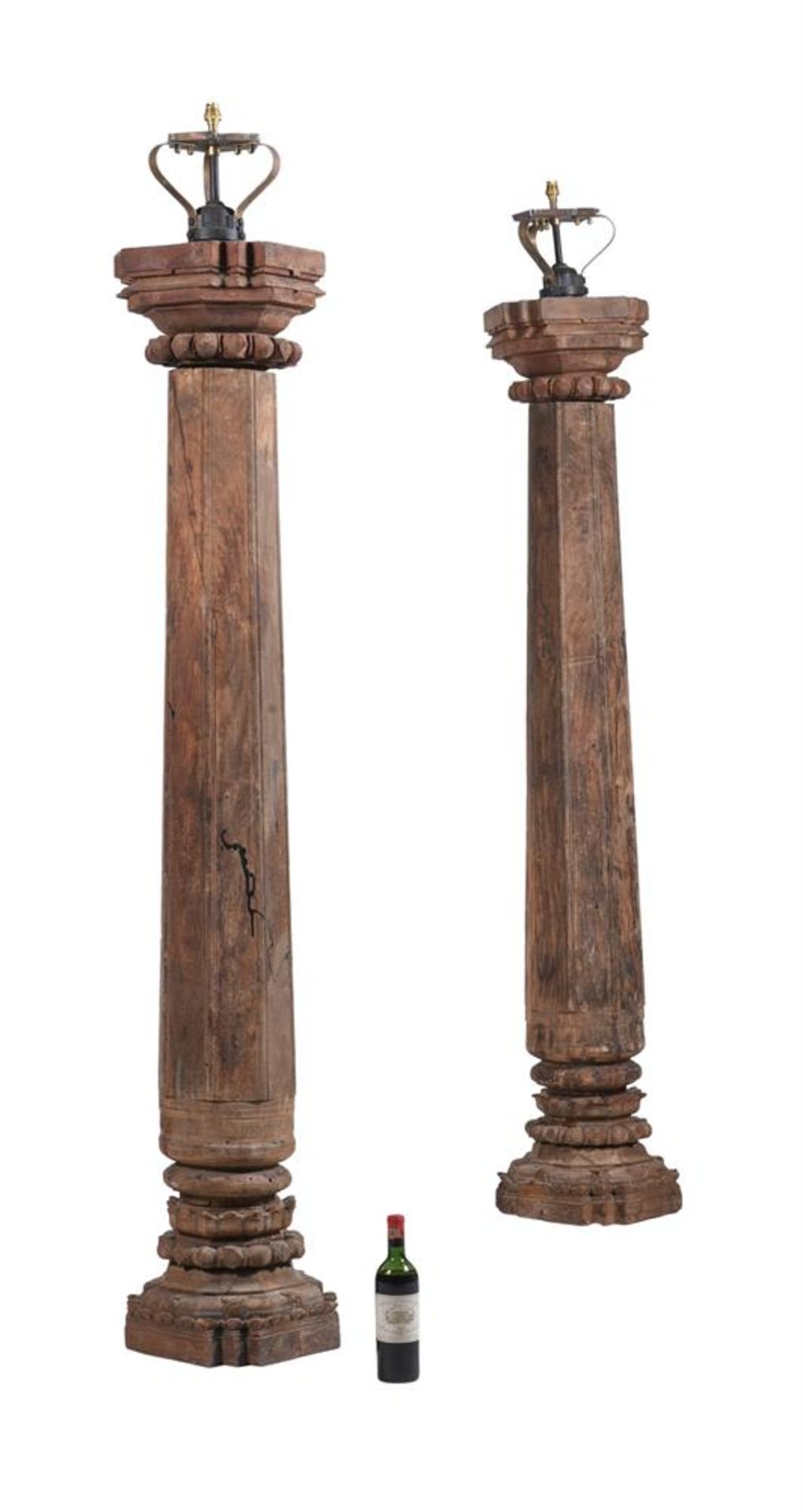 A PAIR OF INDIAN CARVED HARDWOOD COLUMN LAMPS - Image 2 of 2