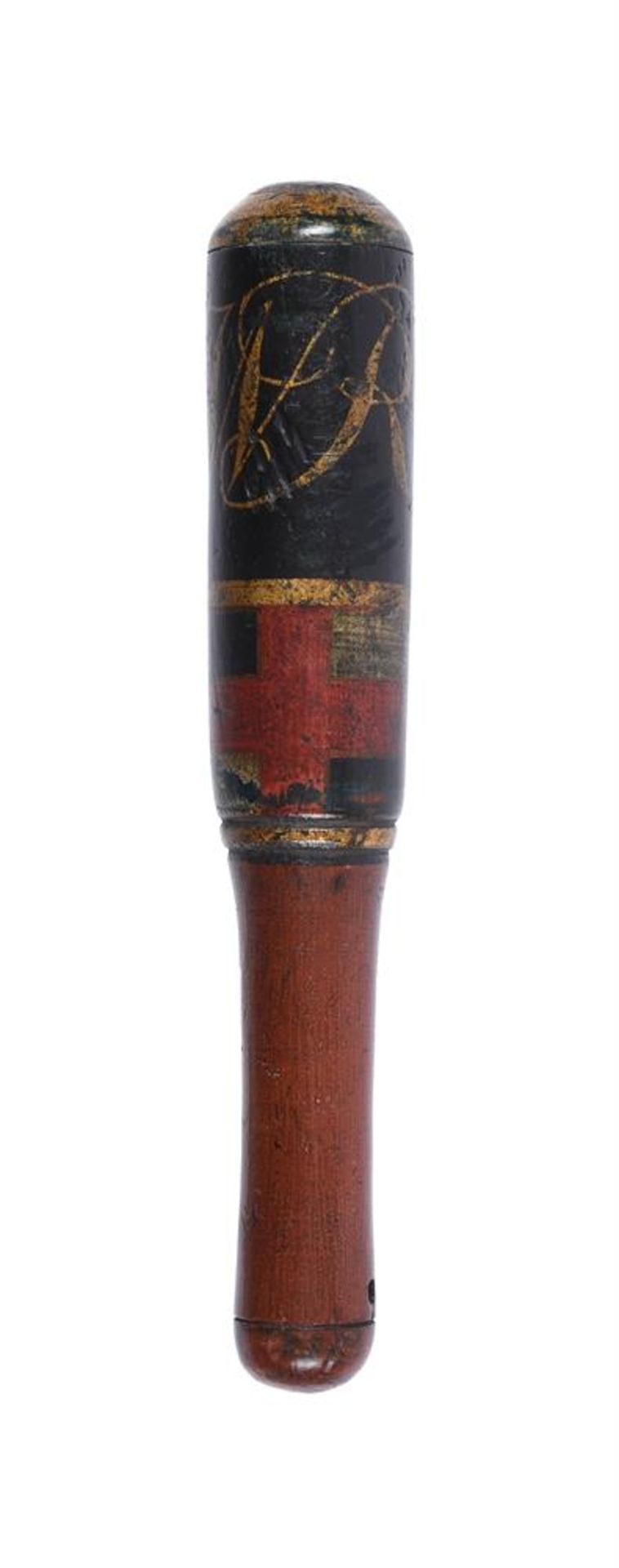 A WILLIAM IV PAINTED WOOD SHORT TRUNCHEON - Image 2 of 2