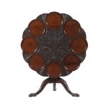 A CARVED MAHOGANY SUPPER TRIPOD TABLE, IN GEORGE II IRISH STYLE