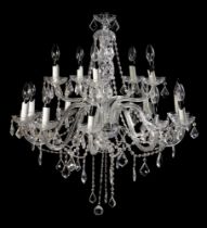 A PAIR OF CUT AND MOULDED GLASS SIXTEEN LIGHT CHANDELIERS, LATE 20TH CENTURY