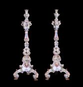 A LARGE PAIR OF MEISSEN PORCELAIN FLOOR STANDING CANDELABRA, LATE 19TH CENTURY