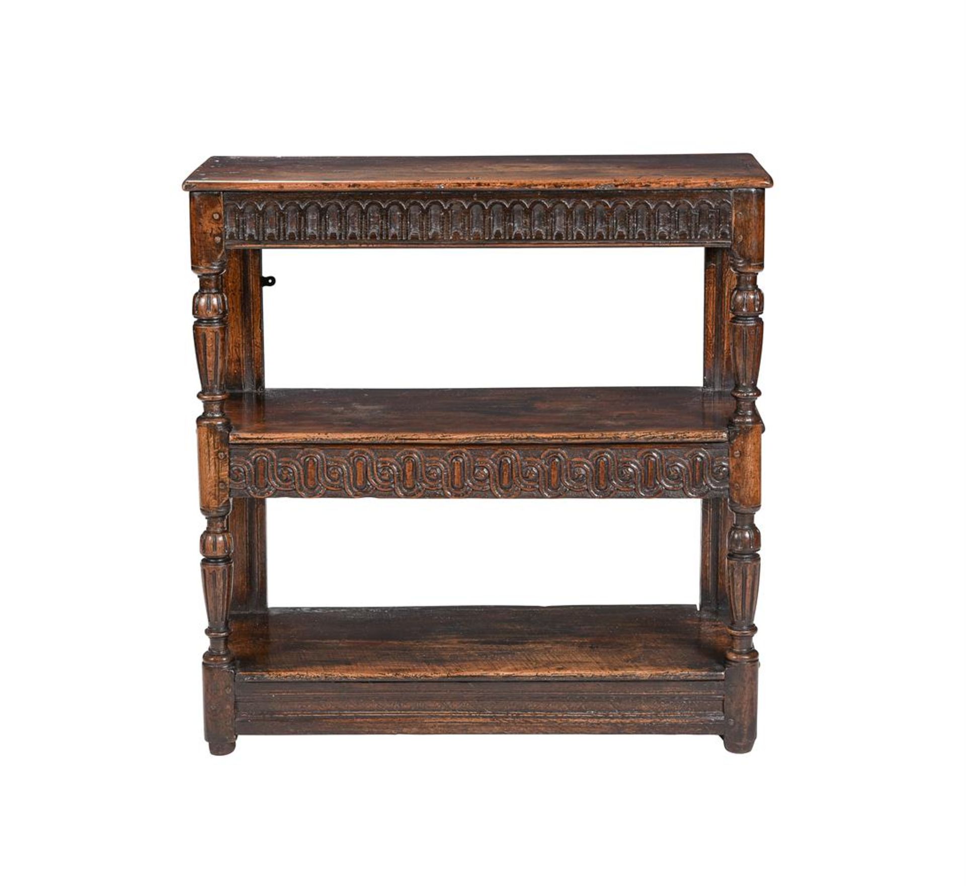 AN OAK THREE TIER BUFFET IN 17TH CENTURY STYLE