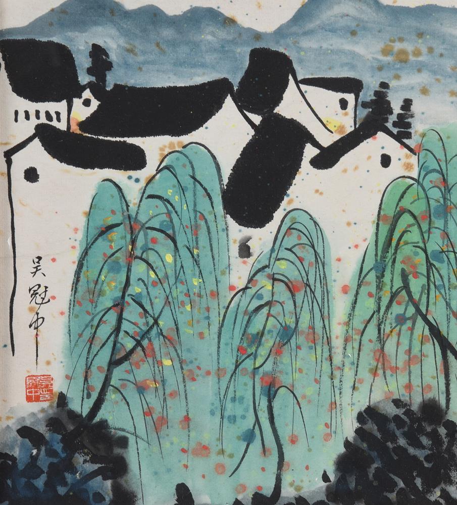 A CHINESE FRAMED WATERCOLOUR LANDSCAPE PAINTING, 20TH CENTURY
