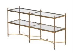 A GILT BRASS AND GLASS TWO TIER SIDE TABLE OR ETAGERE