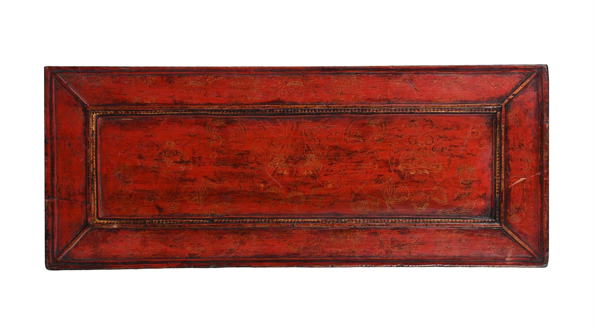 A Tibetan painted wood book cover