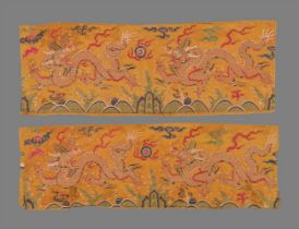 A pair of Chinese silk 'dragon' panels