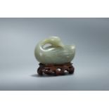 A Chinese celadon jade model of a goose