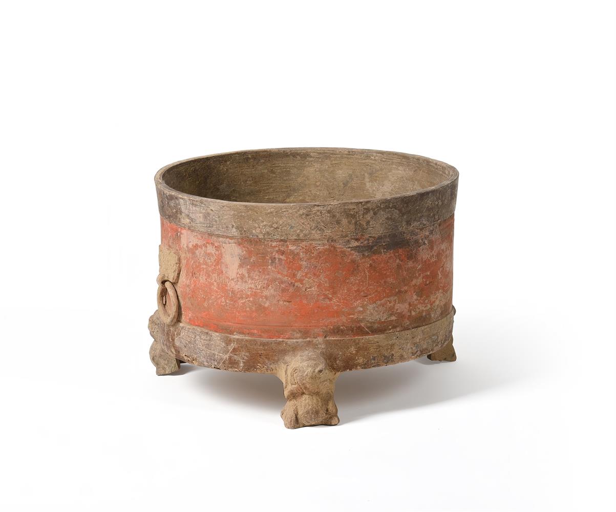 A large Chinese painted pottery tripod censer - Image 2 of 4