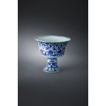 A Chinese blue and white stem cup