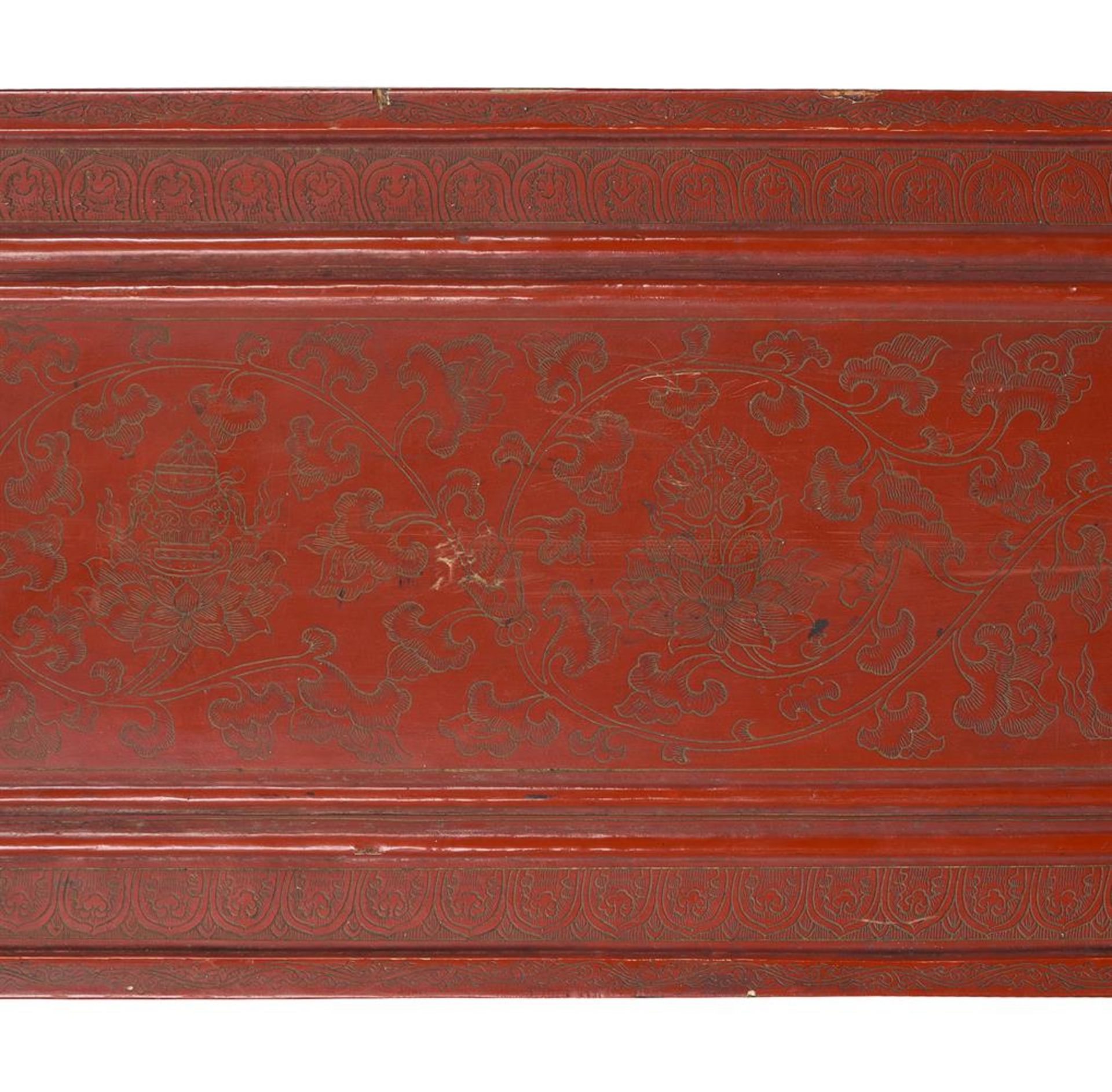 A Tibetan incised red lacquer wood book cover - Bild 2 aus 3