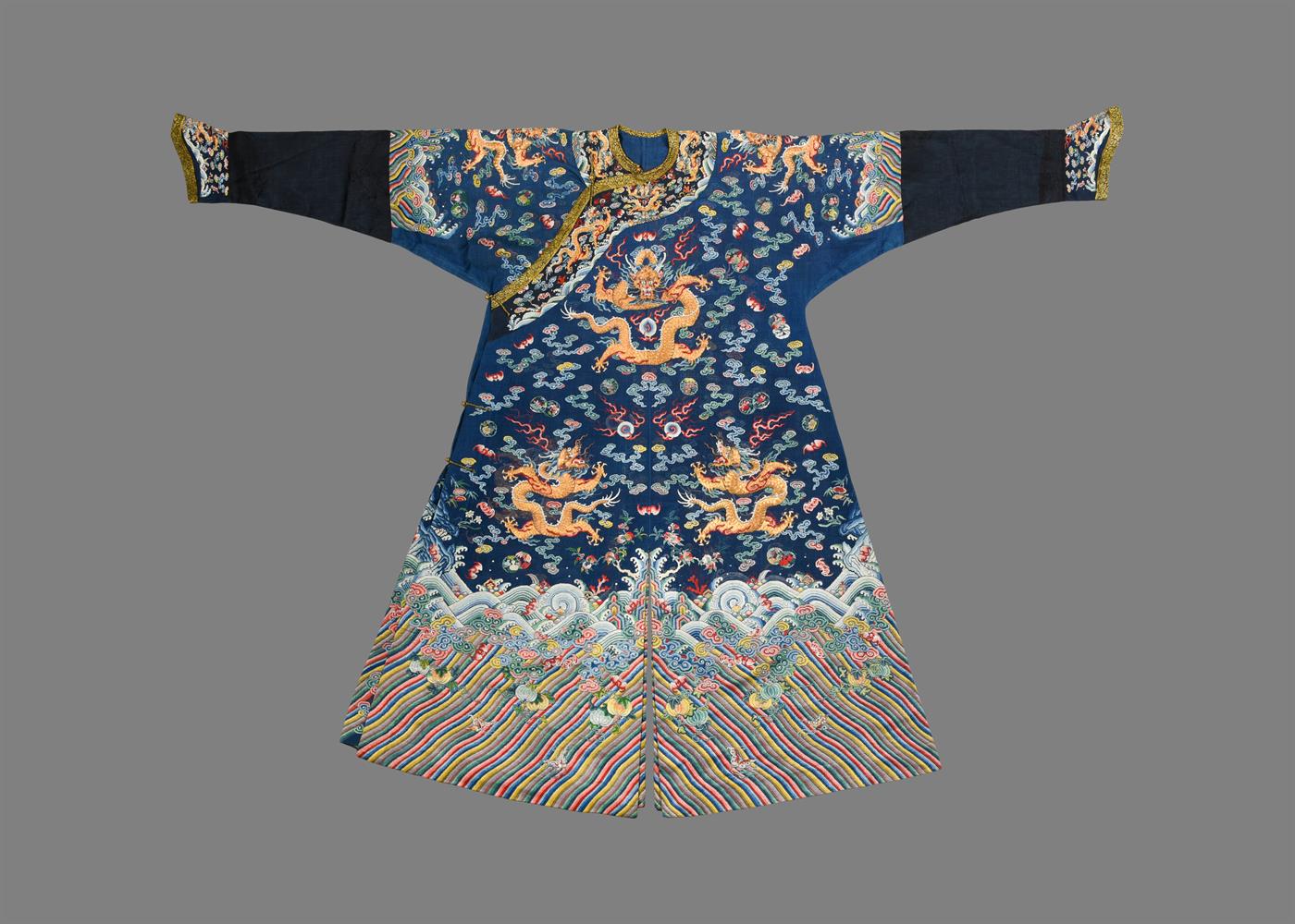 A fine Chinese five-colour cloud blue-ground summer gauze 'Dragon' robe - Image 2 of 13