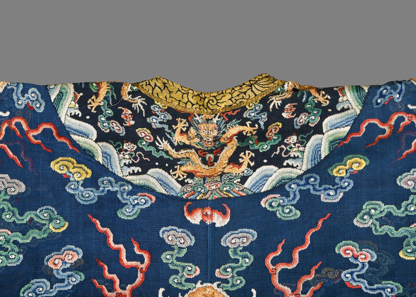 A fine Chinese five-colour cloud blue-ground summer gauze 'Dragon' robe - Image 10 of 13