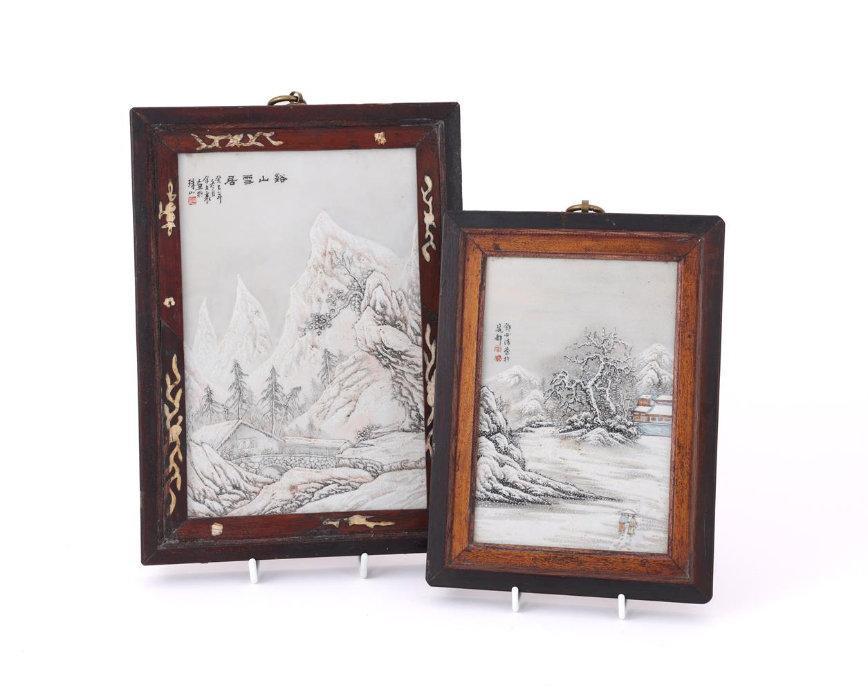 Two Chinese 'Winter' scene porcelain panels - Image 2 of 3