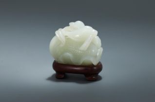 A Chinese white jade 'Mandarin ducks and lotus' group