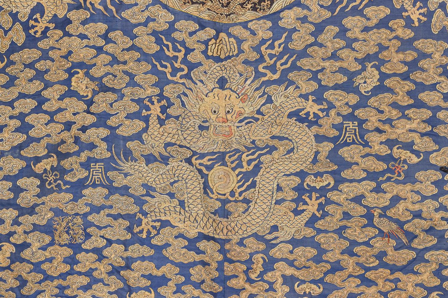 A rare Imperial 'twelve symbol' blue silk dragon robe - Image 21 of 37