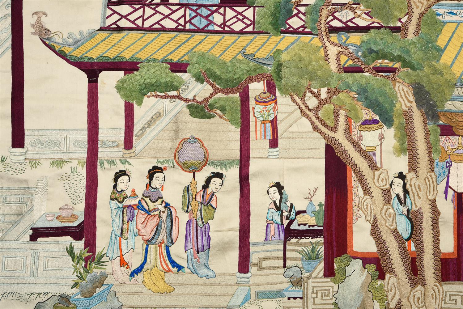 A large attractive Chinese Suzhou silk 'Birthday Celebration' hanging - Image 6 of 7