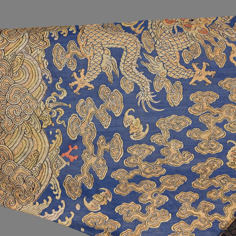A rare Imperial 'twelve symbol' blue silk dragon robe - Image 19 of 37