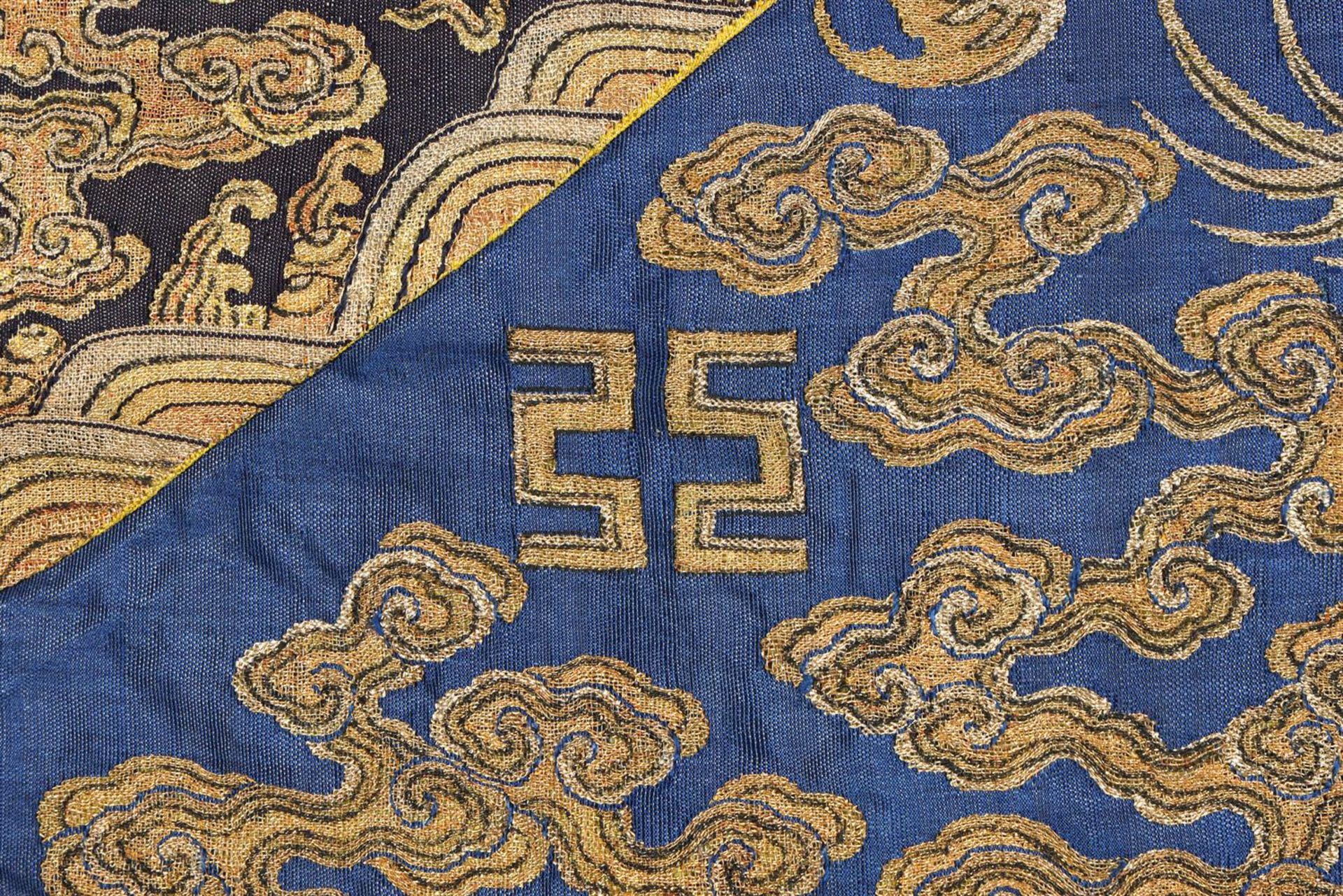A rare Imperial 'twelve symbol' blue silk dragon robe - Bild 11 aus 37